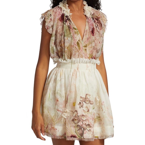 Zimmermann Tops - ZIMMERMANN Wo Dancer Silk Floral Flutter Tank - Alabaster Garden Floral Sz 8.